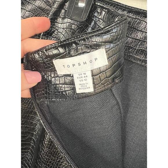 Topshop Black Crocodile Texture A line Mini Skirt US 12 Faux leather - Picture 7 of 10